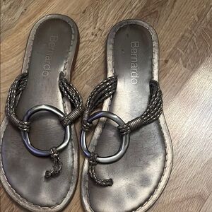 Bernardo Silver Sandals with Braided Strap and O-Ring Detail